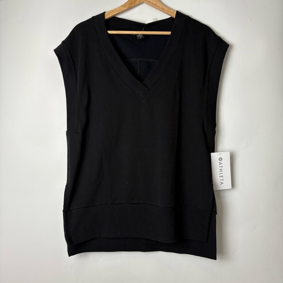 NWT Athleta Retro Terry V-Neck Sweatshirt Black S - Picture 4 of 10